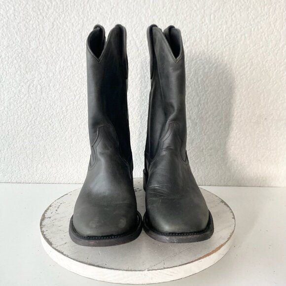 Lane Mens Black Cowboy Boots 9 D Genuine Leather Western Casual Square Toe - Picture 5 of 11